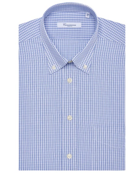 Blue and white checkered short sleeve fancy shirt button_down_0