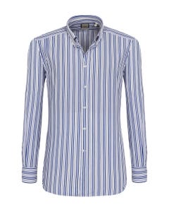 Camicia trendy bianca a righe blu, slim button down_0
