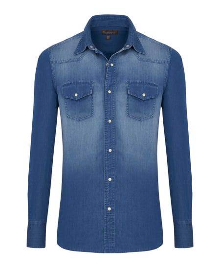 Camicia trendy blu denim, regular italiano_0