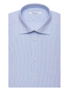 Light blue patterned shirt with thin stripes, semi-french collar, slim fit new french collar_0