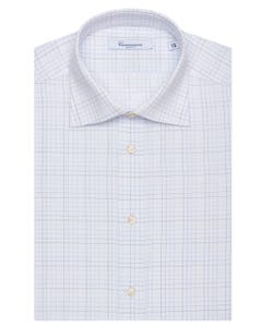 Fancy short-sleeve checked white shirt, slim new french collar_0