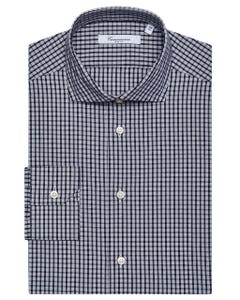 Black chequered shirt, new french collar, slim fit 103f - french_0