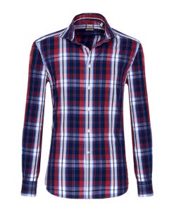 Camicia trendy a quadri bianchi, rossi e blu, extra slim francese_0