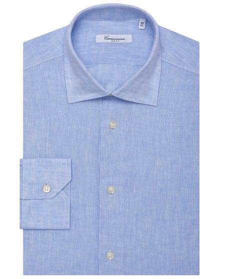Fancy linen light blue shirt francese_0