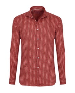 Camicia trendy in lino rossa con microfantasia, slim francese_0