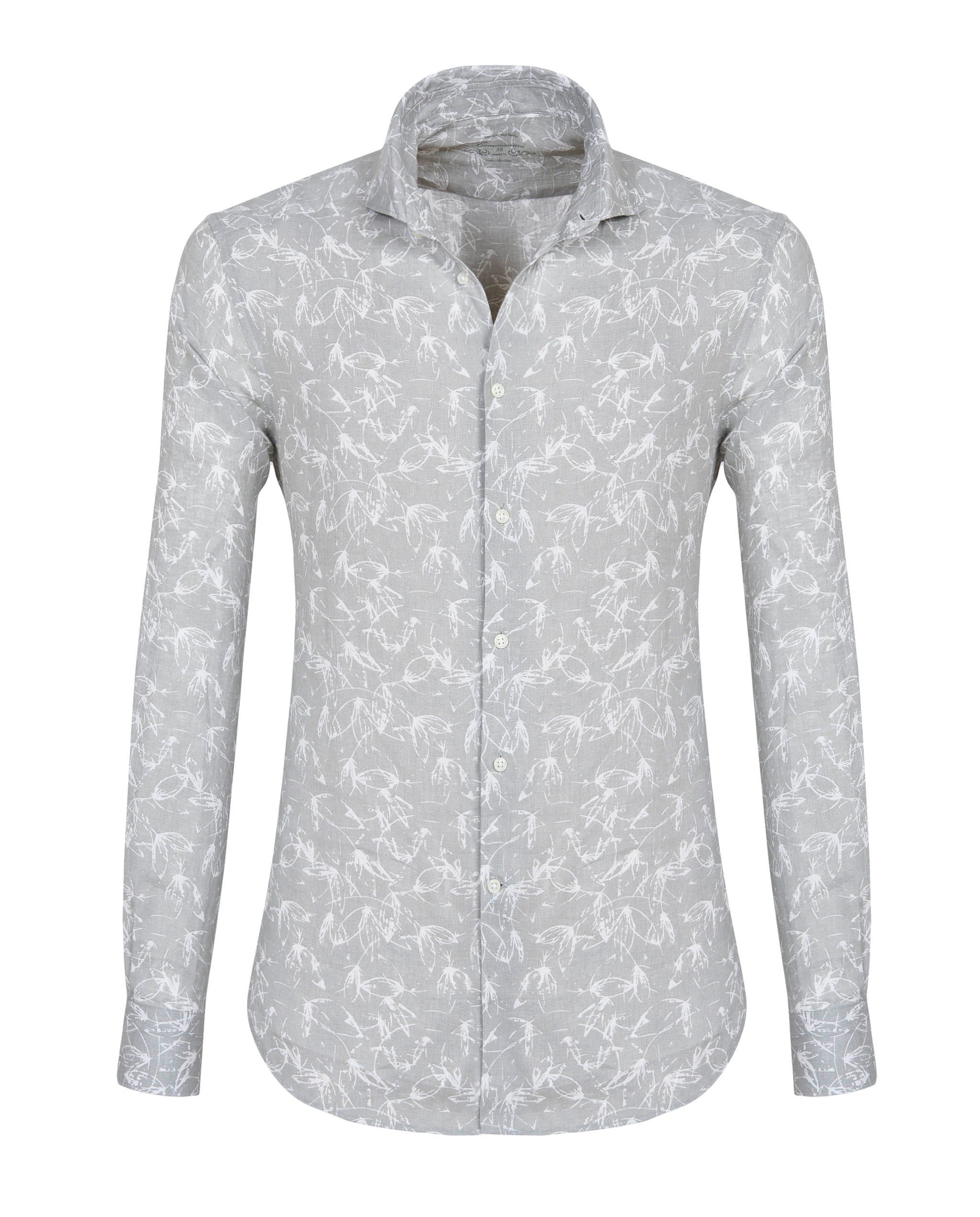Trendy linen shirt with a micro pattern and an extra slim shaped fit button down