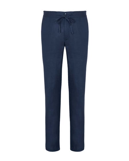 Pantaloni chinos in lino con coulisse blu navy blue navy_0